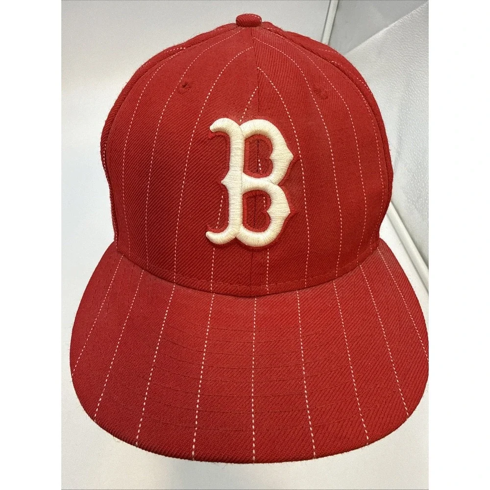New Era Boston Red Sox RED WHITE STRIPES 9FORTY Hat MENS 7 1/2 MLB